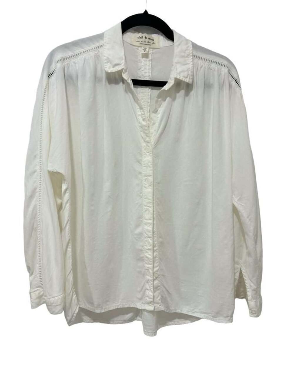 Cloth & Stone Anthropologie White Landry Button Down Shirt with Crochet Inset Sl